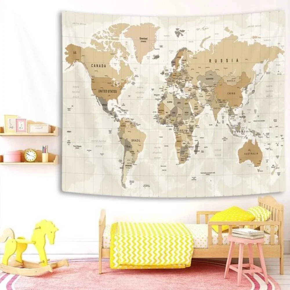New 60x40In Vintage Old World Map Tapestry, Wall Art for Home & Office Decor